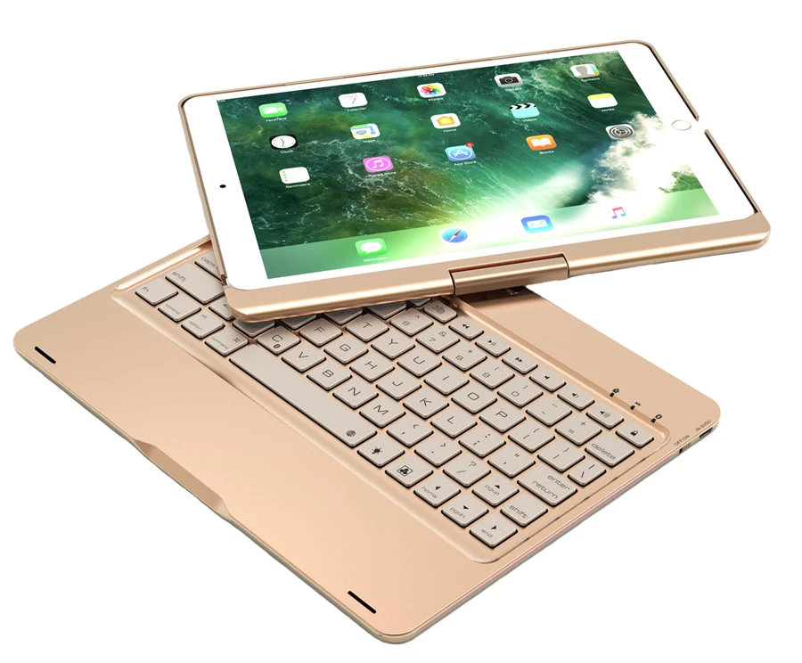 360 г. роскошные вращающийся алюминиевый сплав чехол для iPad Pro 10,5 A1701 A1709 Цвет Подсветка Беспроводной покрытие клавиатуры Bluetooth + ручка + пленка