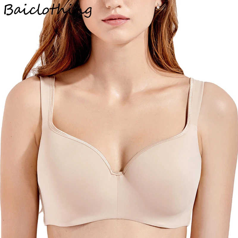 

BAICLOTHING Big Size Women's Smooth Full Coverage No-poke Underwire Contour Balconette T-Shirt Bra 34 36 38 40 42 44 B C D DD E