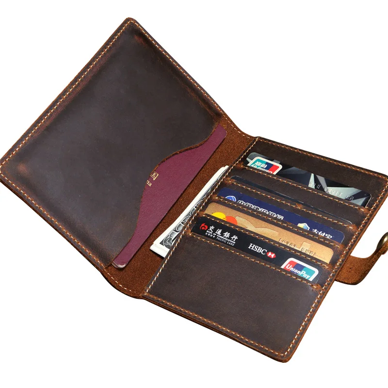 

2019 Retro Men's Wallet Genuine Leather Men Passport Bag Fashion Crazy Horseskin Card Holders Credit Card Purse Passport Cover