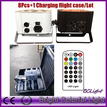 

(8 pcs +1 fly case /lot) Infrared remote control RGBWYP 6x18W Led wireless dmx battery operated led wedding decoration uplights