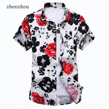 ZhenZhou Летняя мужская рубашка с коротким рукавом повседневные мужские рубашки в цветах тонкая рубашка M-6XL 7XL Chemise Homme Manche Court