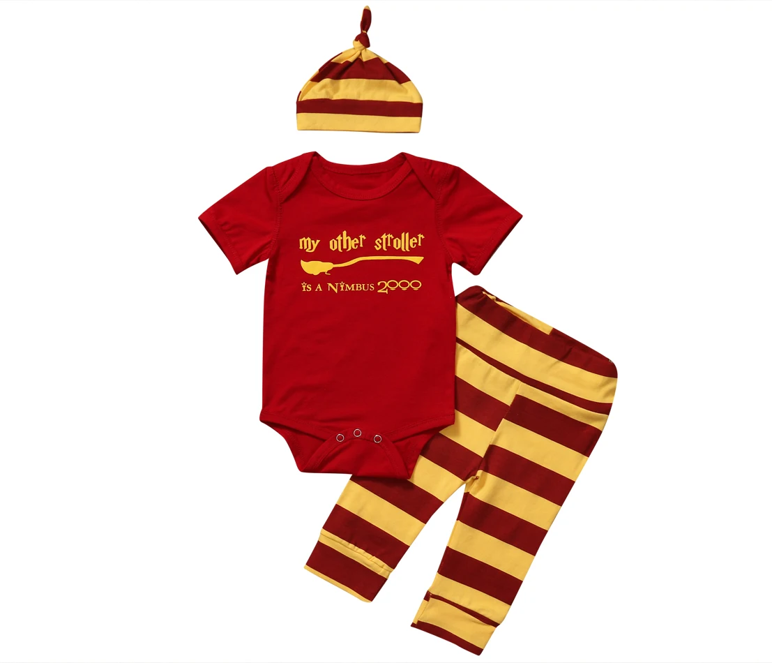 

Summer Newborn Baby Boys Clothes Cotton Romper+Pants+Hat 3PCS Outfits Set 0-18M