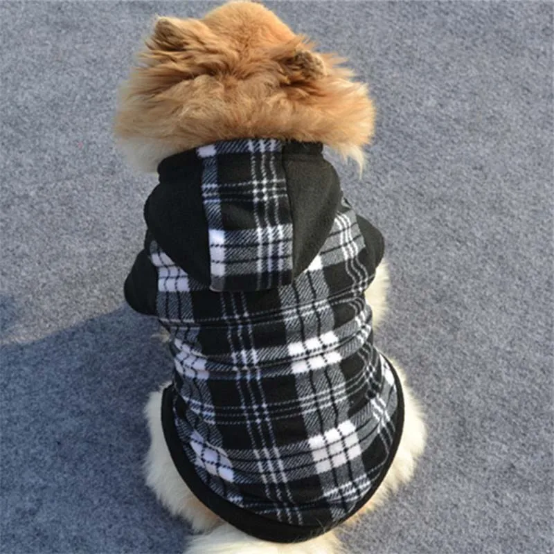Winter Warm Puppy Clothes Pet Cat Dog Costume Classic Black White Plaid Puppy Dog Hoodies Fleece Sweater Coat 5