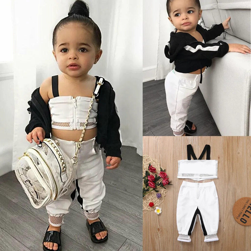 

Warm Toddler Baby Girl Kid Fishnet Straps Vest Tops+Pants Tracksuit Sports Outfits Set Children Clothes Suits Baby Clothing