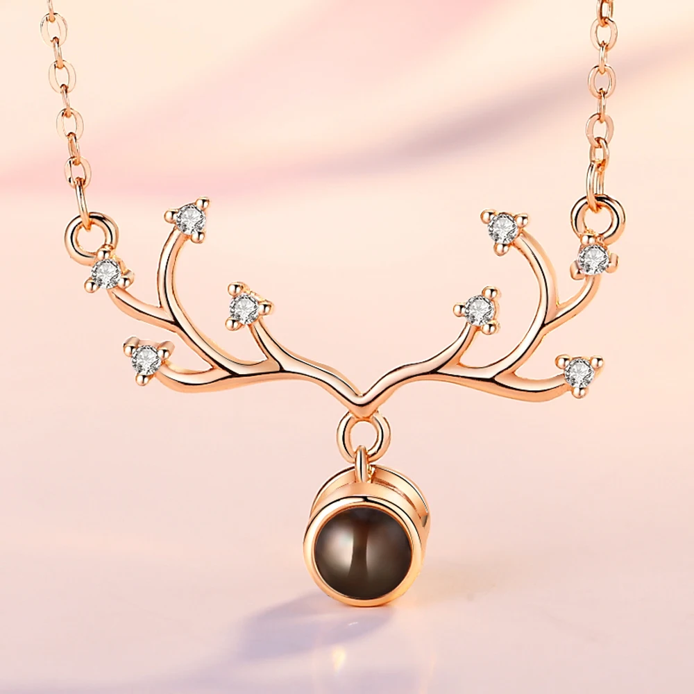 

Valentine's Day Jewelry Animal Pendant & Necklace For Women AAA Cubic Zirconia Deer Lovers Pearl Clavicle Collar Femme Wholesale
