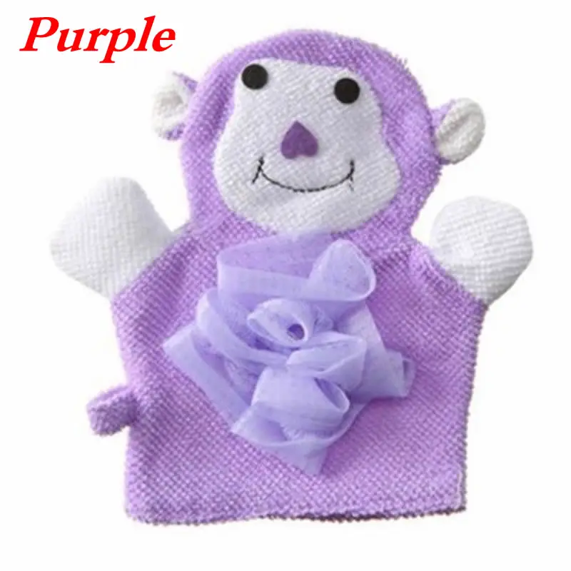 Purple Мягкие банные перчатки с милым мультяшным рисунком на спине, Детские банные полотенца, двухсторонние перчатки с цветочным принтом, Детские банные перчатки - Цвет: Purple