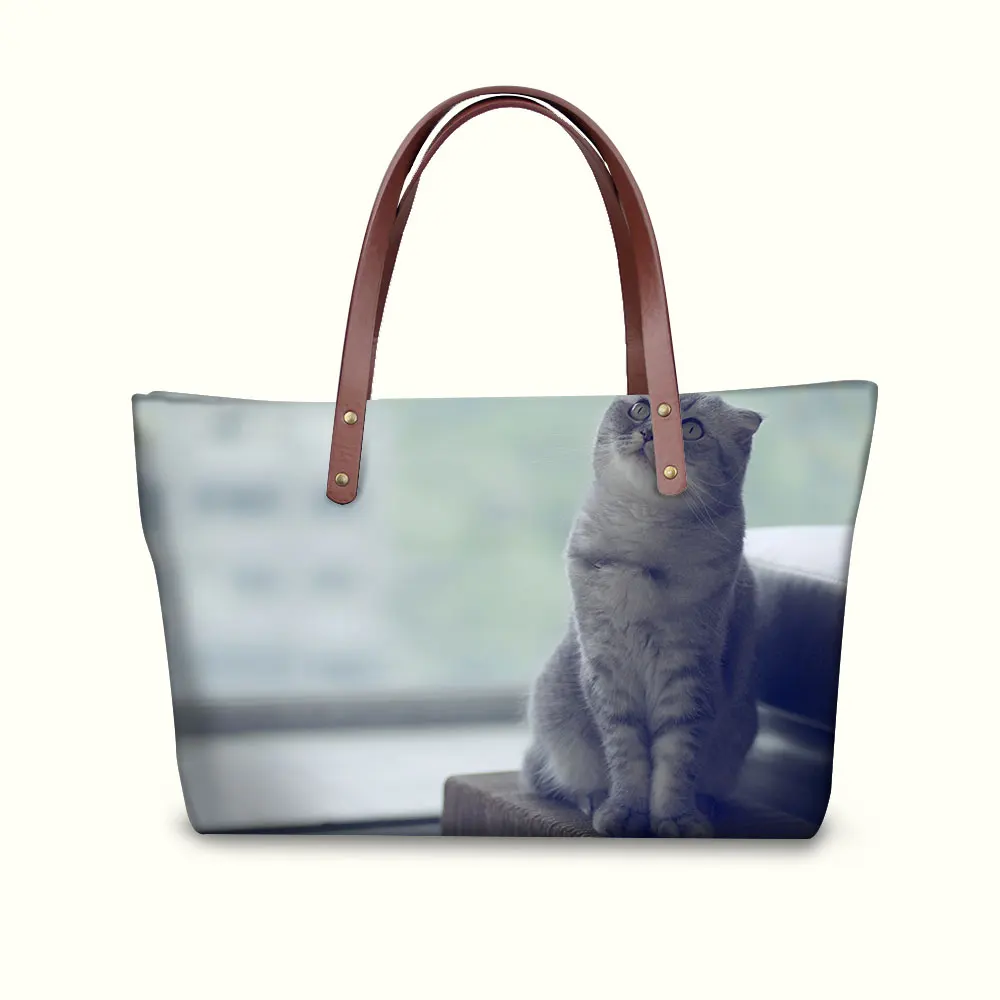 

Women Handbags 2018 Scottish Fold Cat Tote Bags for Women Leather Purse Female Shoulder Bag Pochette Sac Femme