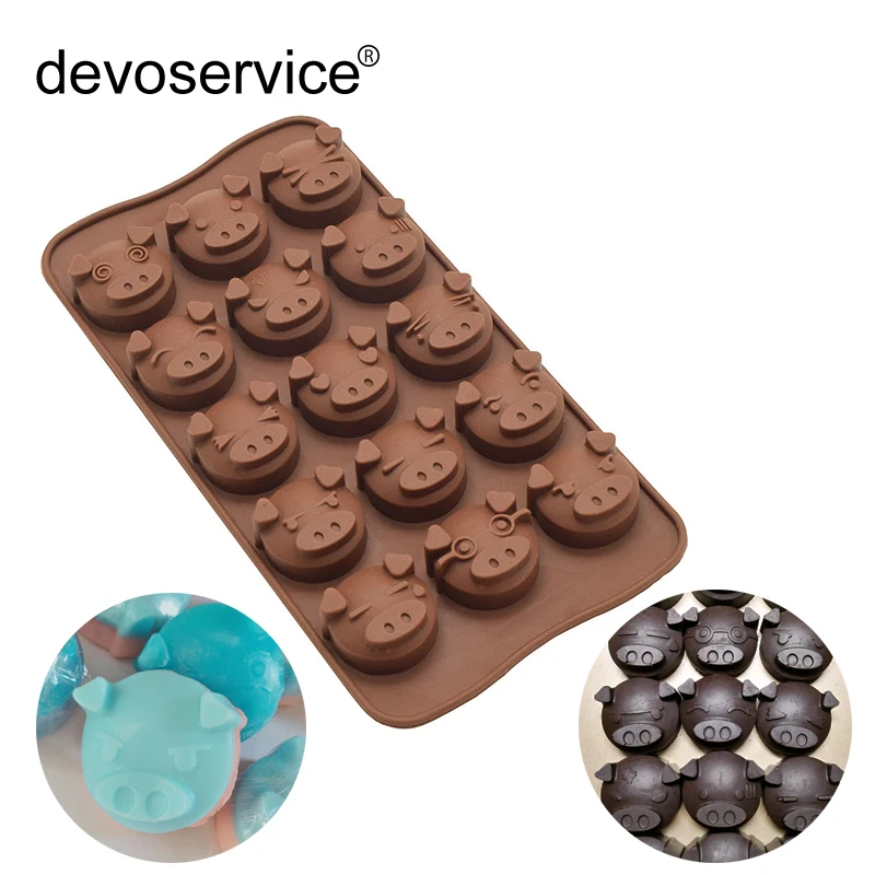 

1Pcs Silicone Chocolat Mold Fondant Mold - 15 Holes Cute Piggy Shape Silicone Mold Soap Mold - Random Color - Cake Decorating
