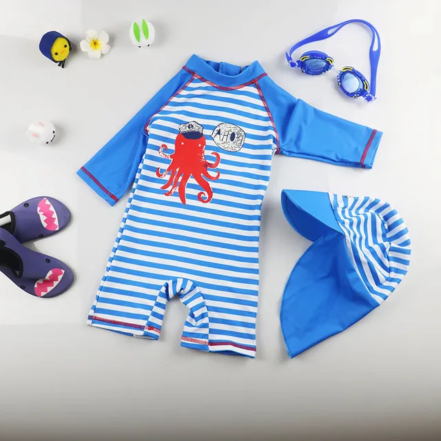 Best Price Children's One-piece Stripe Swimsuit Summer Seaside Beach Boys Cute Octop Bathing Suit Children Spring Cartoon Swimwear With Hat Best Price Children's One-piece Stripe Swimsuit Summer Seaside Beach Boys Cute Octop Bathing Suit Children Spring Cartoon Swimwear With Hat
