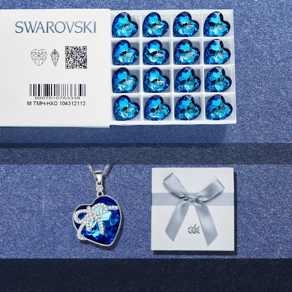 CDE кулон ожерелье украшено кристаллами от Swarovski сердце синее ювелирные изделия