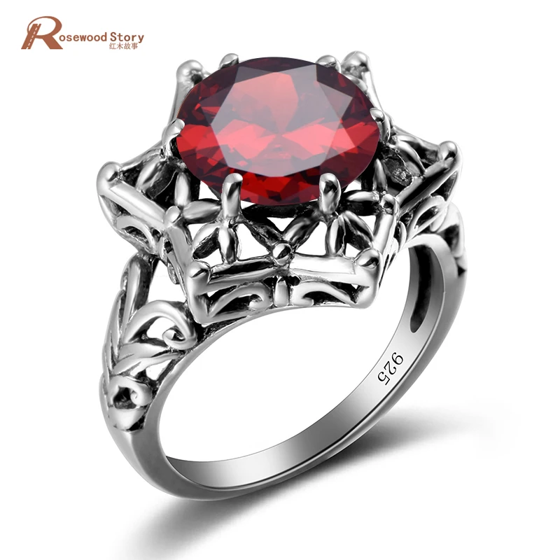 

Tibetan Soild 925 Silver Rings Garnet Crystal Rings Vintage Style Charming Engagement Jewelry Bijoux Femme Knuckle Ring Weapon