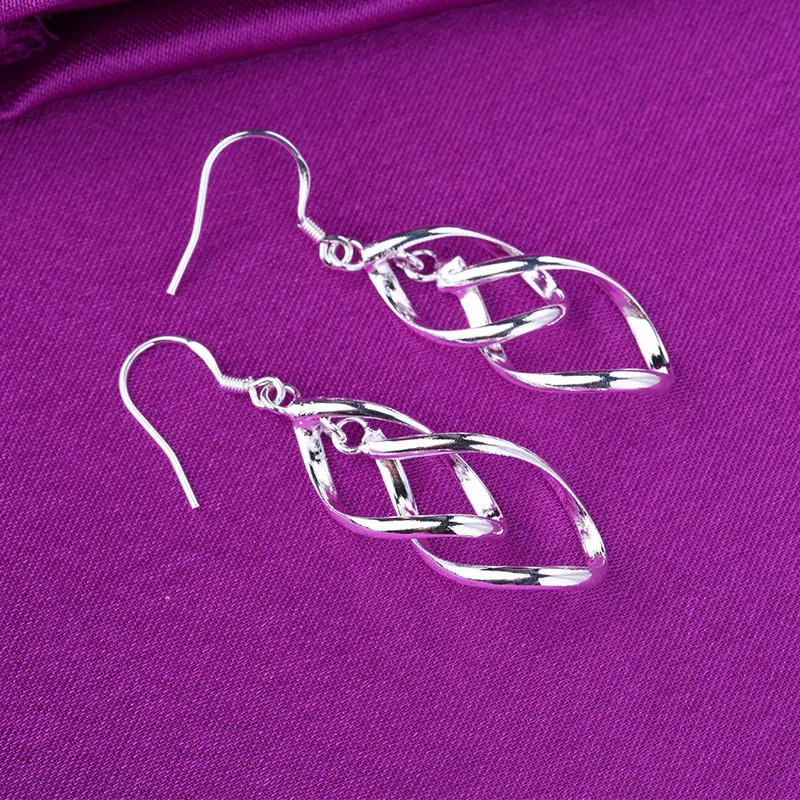 

925 Sterling Silver Geometric Statement Ear Piercing Drop Earrings for Women Elegant Wedding Jewelry Gift eh1167