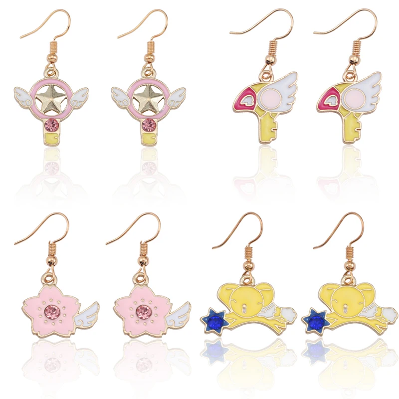 

Anime Cardcaptor Sakura Earrings For Women Cartoon Enamel Bird Star Wings Wand Cherry Flower Earrings Cosplay Jewelry For Girls