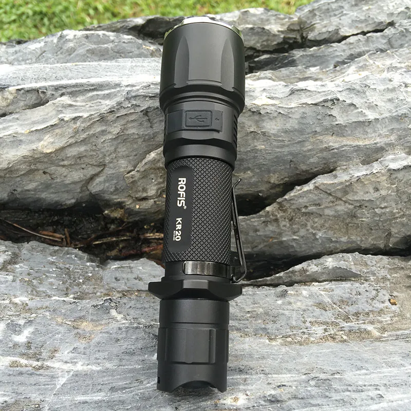 

ROFIS KR20 Tactical flashlight Cree XP-L HI V3 1100 lms Micro-USB Port and 3400 mah 18650 Battery for Self Defense