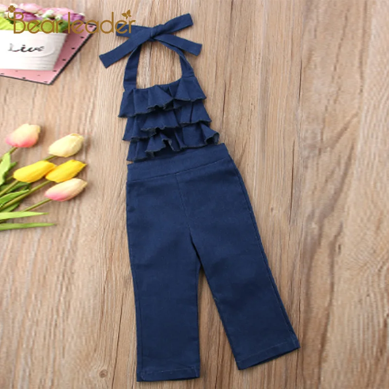 Bear Leader/комплекты для детей; Новая летняя одежда для девочек; синий джинсовый комбинезон на лямках; Детский костюм; комбинезон с открытой спиной; повседневная одежда - Цвет: Blue -AY524