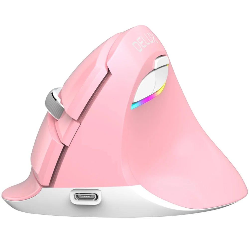 Delux M618 Bluetooth 2,4G Двухрежимная Вертикальная мышь эргономичная Беспроводная Встроенная перезаряжаемая мощность с подставкой для запястья комплект коврика для мыши - Цвет: Pink without Pad
