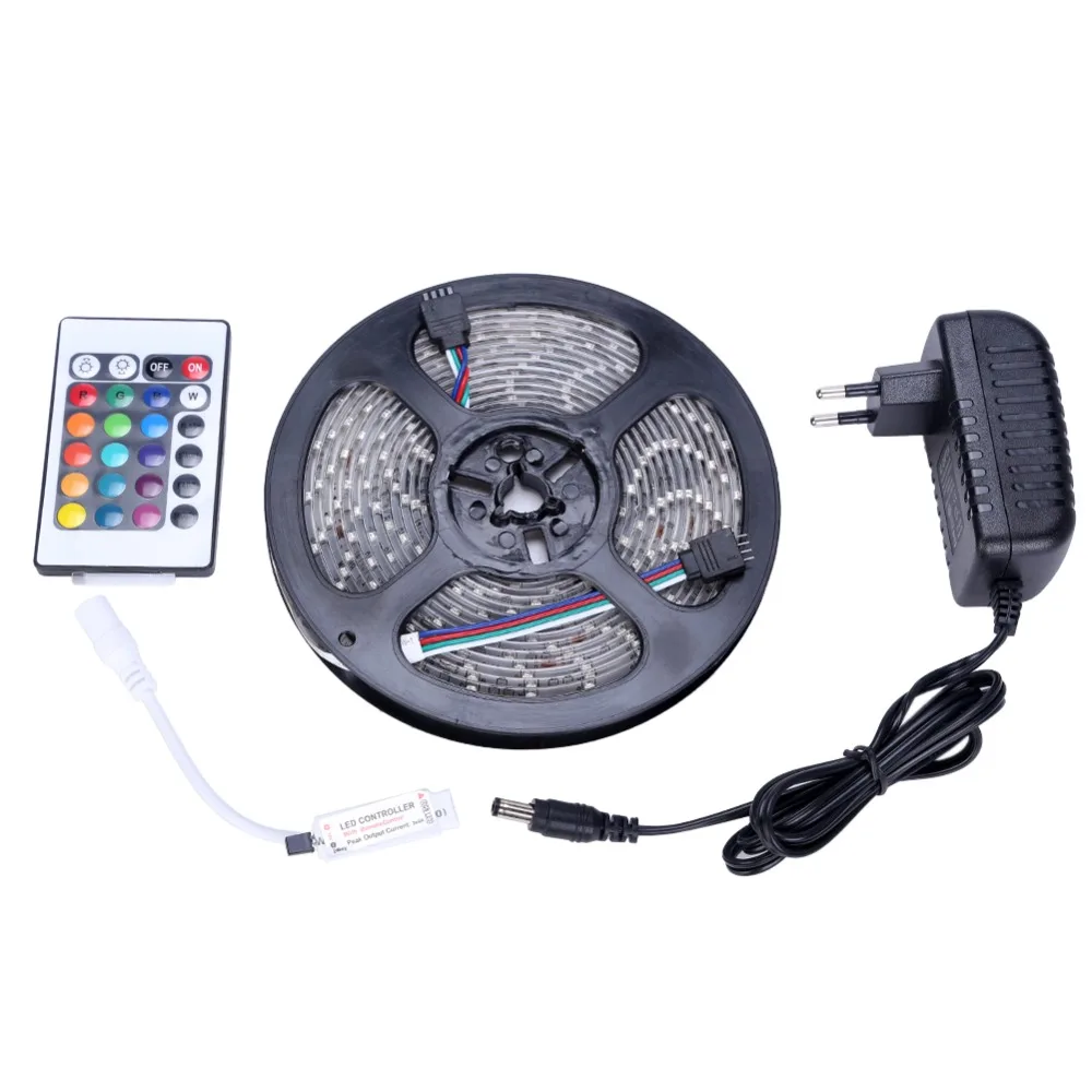 

Waterproof LED Strip 3528 SMD 300leds 5M + 24Key IR Remote Controller + 12V 2A Power Adapter RGB LED Light Free Shipping