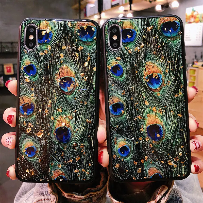 

Glitter Gold Foil Soft TPU Case For Huawei P10 Mate 10 20 P20 Pro Peacock Case For Honor 8X 9 10 V10 Nova 2S 3 3i 4 Back cover