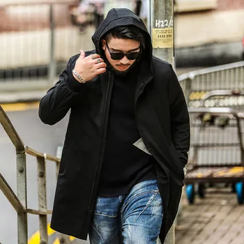 

Autumn and Winter Large size 6XL 7XL Men's Loose Hooded Long coat Men's Casual Loose Windbreaker Men's Solid color jacket