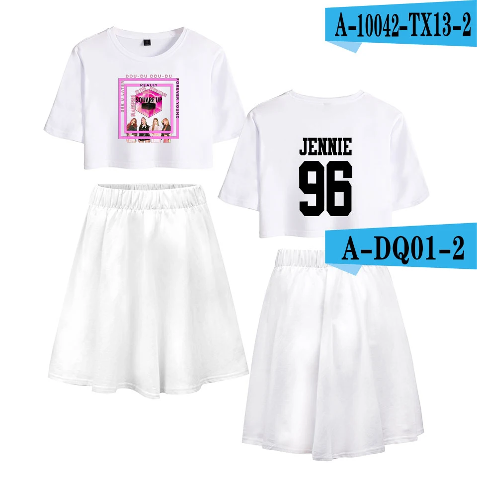 BlackPink print new Short skirt Sexy Set Short sleeve T-shirt Short skirt suit Two Piece Beautiful Girl Casual New Style Sets - Цвет: Style2
