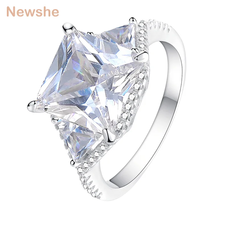 

Newshe 925 Sterling Silver Grand Wedding Ring For Women 3 Ct Princess Cut 10mm Center Stone AAA CZ Genuine Classic Jewelry