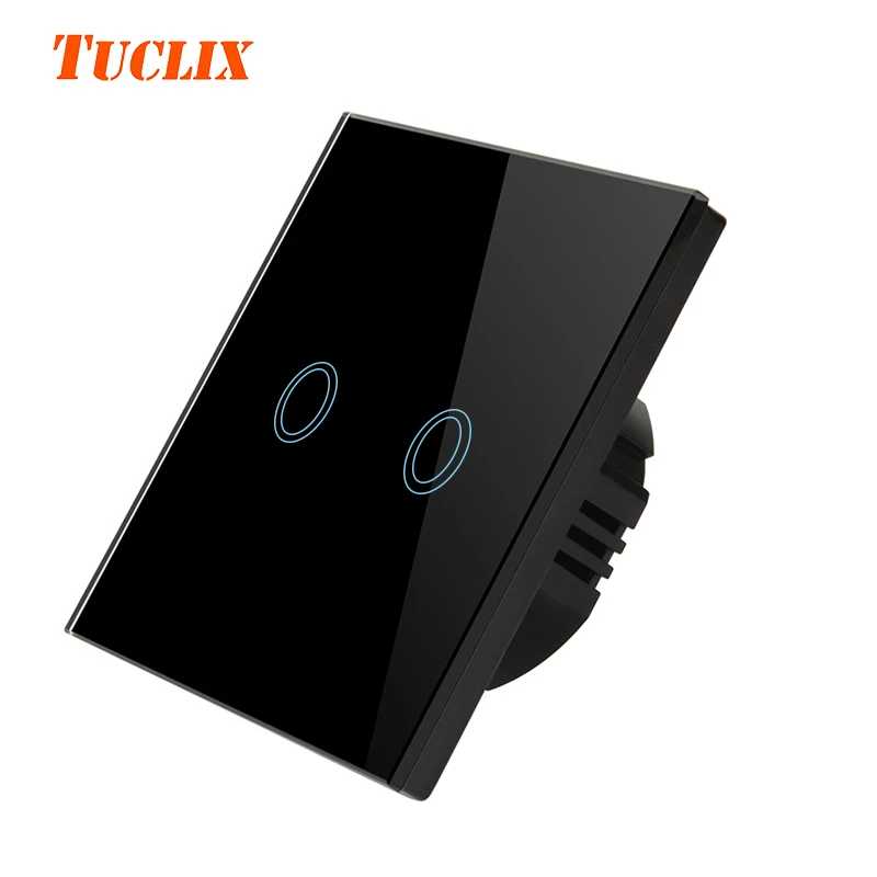 

TUCLIX EU/UK Universal Wall Light Switch Touch Switch 170-220V 2 Gang 1 Way Remote control switch black