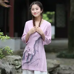 Новое поступление летнее китайское Стиль хлопок белье Для женщин Тан костюм блузка традиционные элегантный тонкий рубашка M, L, XL, XXL, XXXL T54