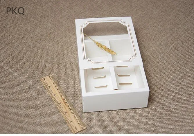 12 шт 3 размера Белый макарун упаковочная бумажная коробка ящика маленькая коробка для пирожных для коробка для печенья, шоколада, сдобы с прозрачным ПВХ окном
