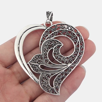 

3pcs Large Hollow Lily Flower Heart Filigree Charms Pendants Jewelry Findings 65*61mm