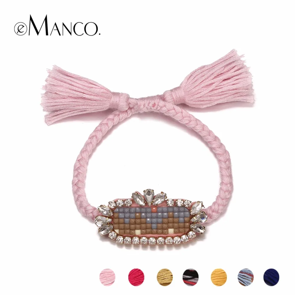 

eManco Bohemian Perfect Hand Made 7 Color Charm Adjustable Bracelets Crystal&Rhinestone 2017 Rope Bracelet Jewelry