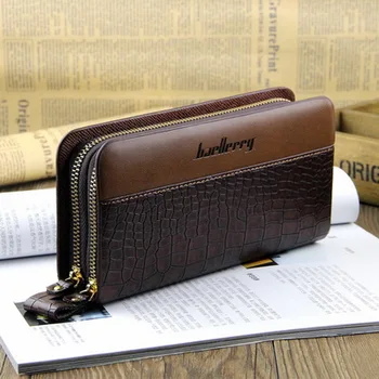 

by dhl or ems 50pcs Crocodile pattern designer Long Business Man wallet double zippers Men's leather clutch bag phone handbag