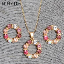 H: HYDE мода цвет ful Кристалл Circel кулон ожерелье серьги свадебные комплекты ювелирных изделий для невесты серебряный цвет ожерелье набор