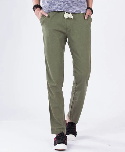 Linen Pants For Men Summer Pants Full Length solid Lightweight Linen