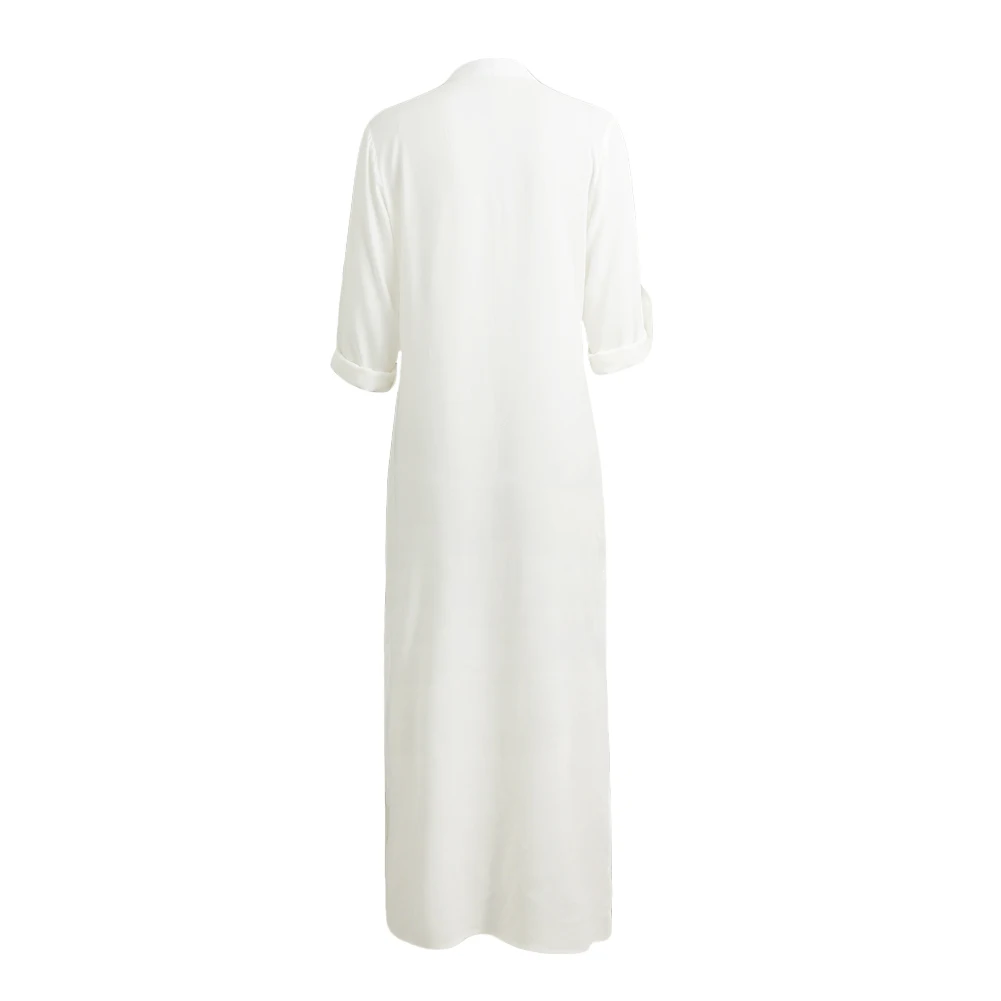 5XL размера плюс Vestidos весеннее модное женское сексуальное Повседневное платье-рубашка с длинным рукавом и глубоким v-образным вырезом, однотонное Длинное Платье Макси