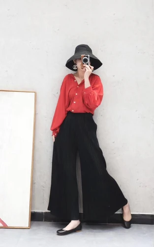 Nets/ г. Новые весенне-летние брюки Miyake fold из сосны с высокой талией, широкие брюки, тонкие свободные штаны - Цвет: Черный