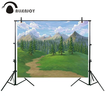

Allenjoy Vinyl material photography cartoon Heaven on Earth idyllic green valley mountains photography backdrops studio props