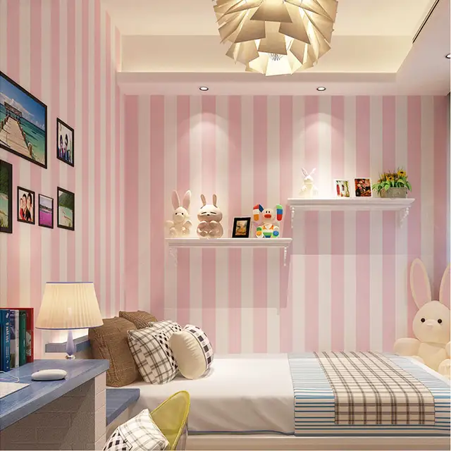 Us 1819 48 Di Scontocoreano Di Stile Di Colore Rosa Per Bambini Camera Da Letto Carta Da Parati Per La Camera Dei Bambini Moderna Strisce