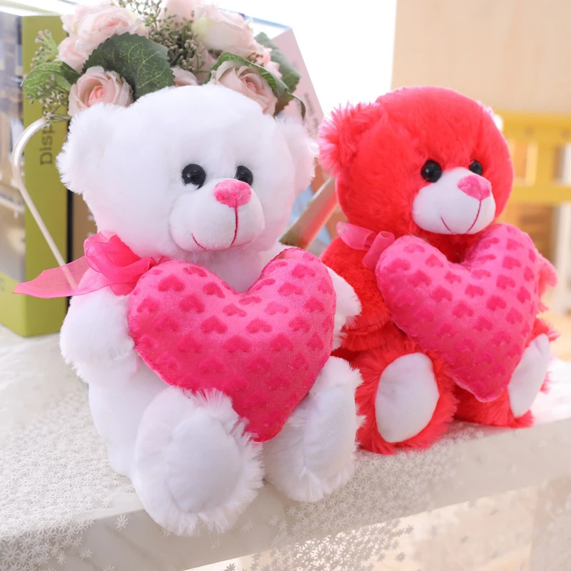 Sweet Love Teddy Bear Holding Heart Stuffed Teddy White Dark Pink Plush Teddy Valentine Day Lover Girlfriend Kids Gift 35cm Stuffed Plush Animals Aliexpress