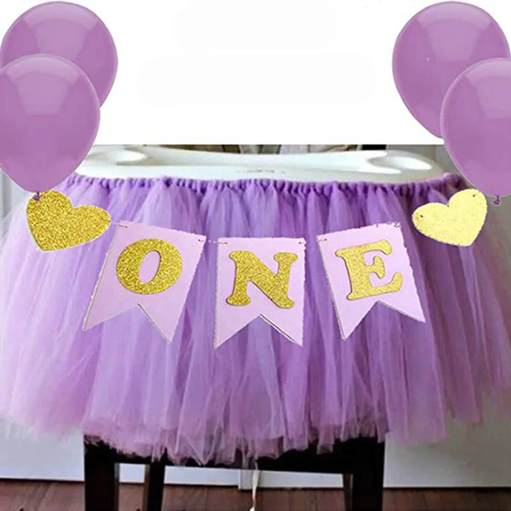 Реквизит для фотографий марля для высокого стула юбка-пачка декоративный баннер Набор DIY Вымпел домашний торт Smash Exquiste ребенок день рождения легко наносить - Цвет: Фиолетовый