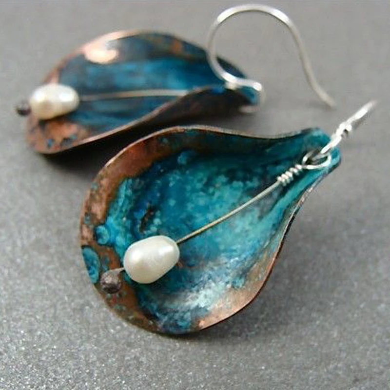 

Boho Shell Green Leaves Earrings Retro Ethnic Simulated Pearl Pendant Drop Earrings for Women Party Gift Vintage Jewelry C3J749