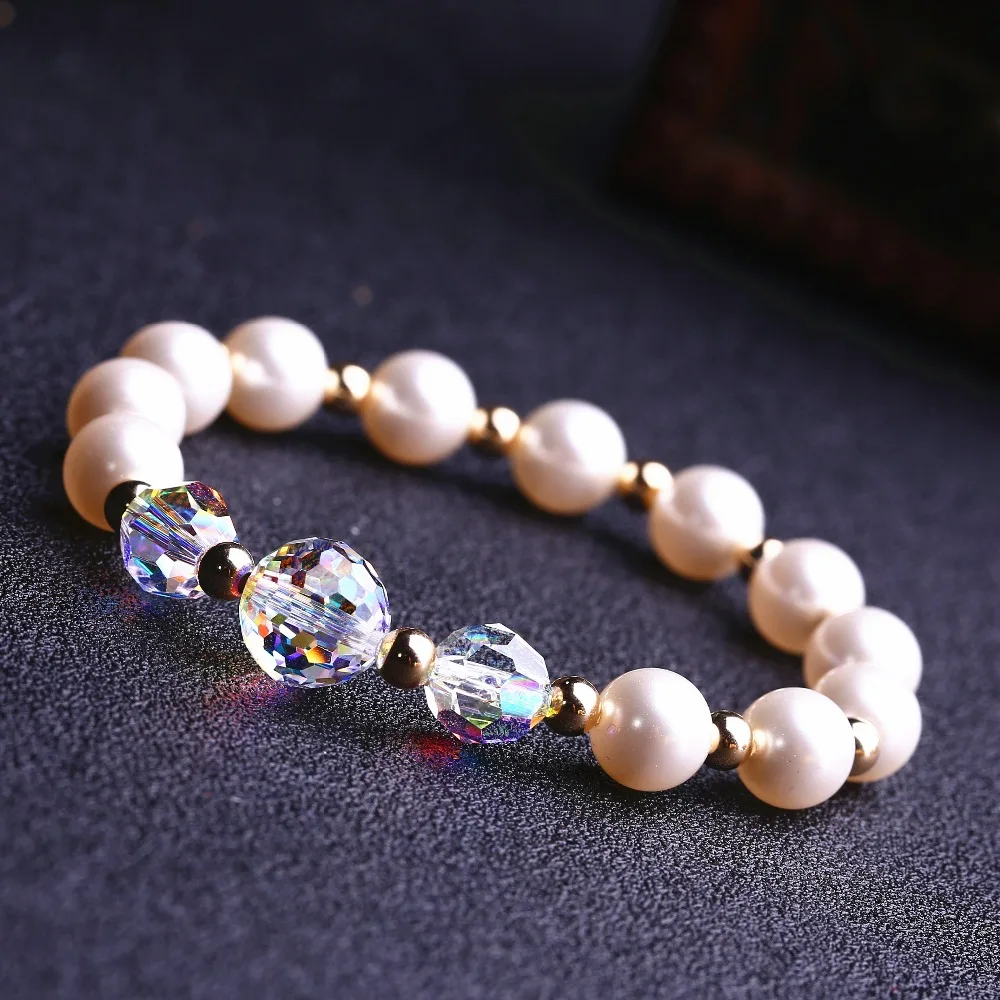 Handmade Crystal Pearl Bracelets Women Bead Charm Bracelets Gold Beads
