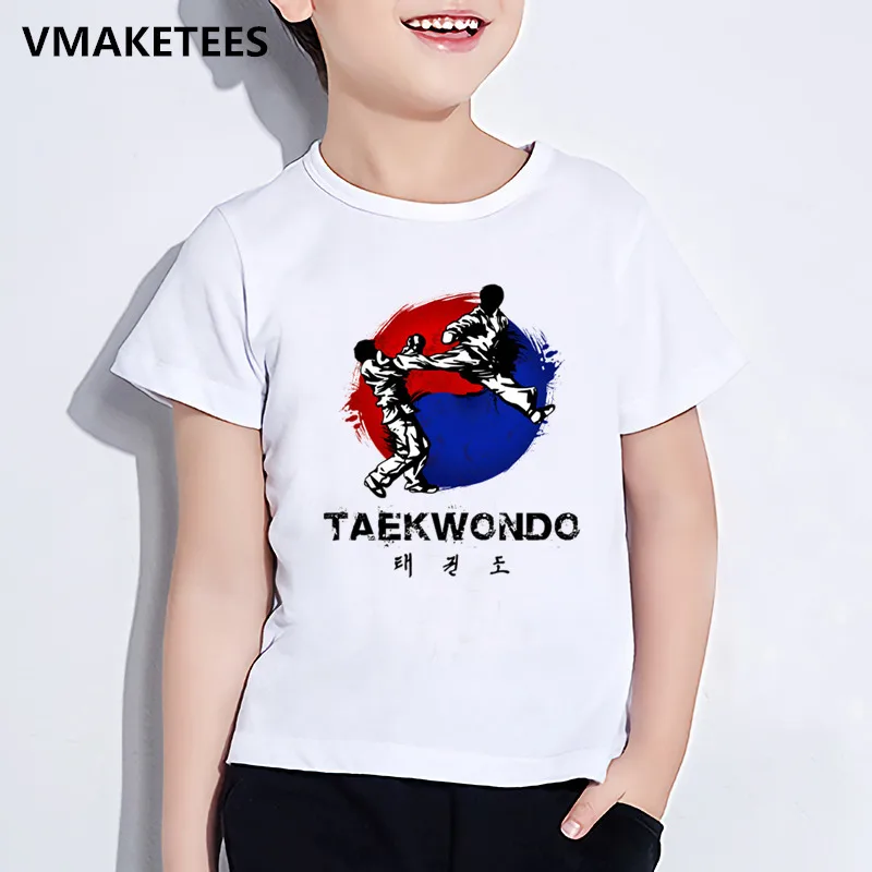 Детская летняя футболка с короткими рукавами для мальчиков и девочек детская футболка с принтом тхэквондо в Корейском стиле забавная повседневная одежда для малышей HKP631 - Цвет: HKP631G