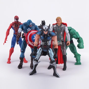 

Free shipping The Avengers Captain America Logan Thor Spiderman Batman PVC Action Figures Toys 6" 14CM 6pcs/set HRFG319