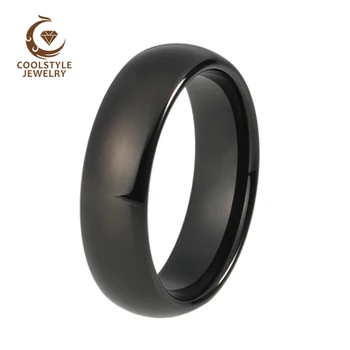 

6mm Plain Ring Black Tungsten Wedding Band For Men Women Domed Polished And Comfort Fit