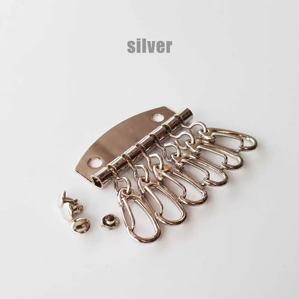 DIY Keychain Wallet Key Ring Row Organizer 6 Hooks Clasp Clip Leather Bag Handbag Purse Hardware Part Leathercraft with rivet - Цвет: silver