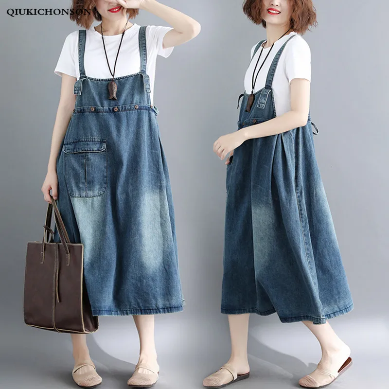 long jean overall dress