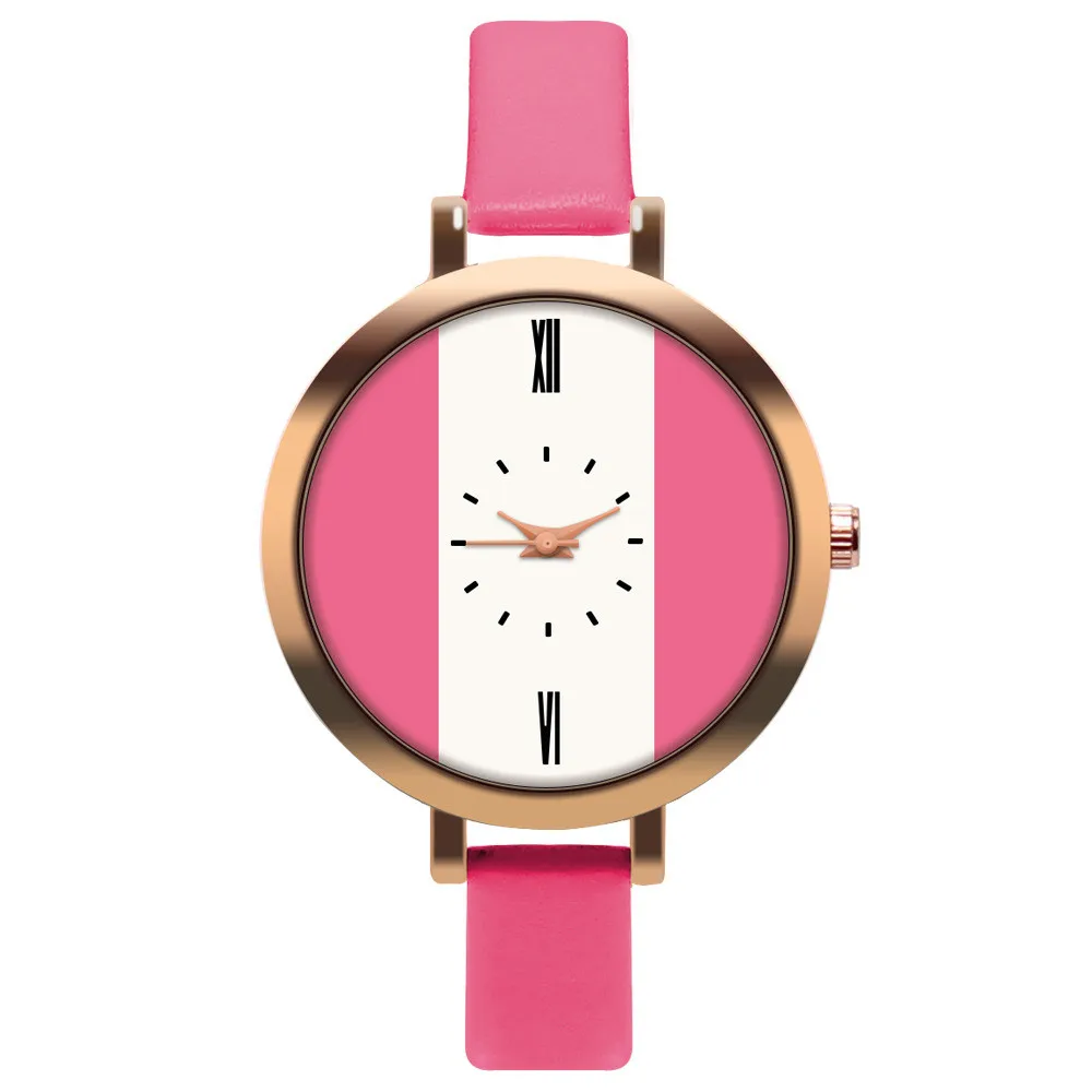 High Quality Fashion Leather Strap 3-Color Stitching Women Watch Casual Quartz Wrist Watch Women Dress Ladies Luxury Watches