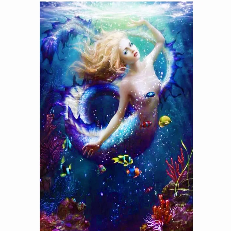 D SH Diy Diamond Painting Cross Stitch Pattern Mosaic Needlework 5D Round Embroidery Beautiful Girl Mermaid | Дом и сад