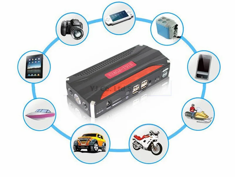 Лидер продаж, 68800 мА/ч, 4USB Многофункциональный Jump Starter Батарея аварийное зарядное устройство для автомобиля Мощность банк Батарея SOS пуско-зарядное устройство для автомобиля молот