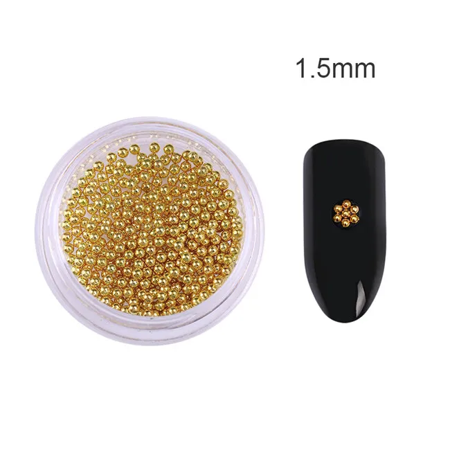 Gold 1.5mm 0,8 мм 3D металлические микро бусы из нержавеющей стали дизайн ногтей многоразмерные бусины для ногтей розовый Золотой Серебряный ноготь бусины украшения шпильки - Цвет: Gold 1.5mm